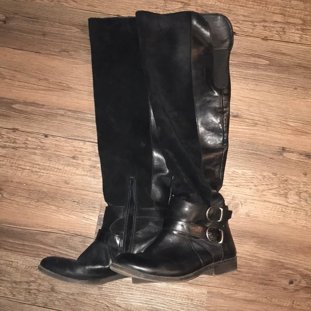 Black flat knee high boots